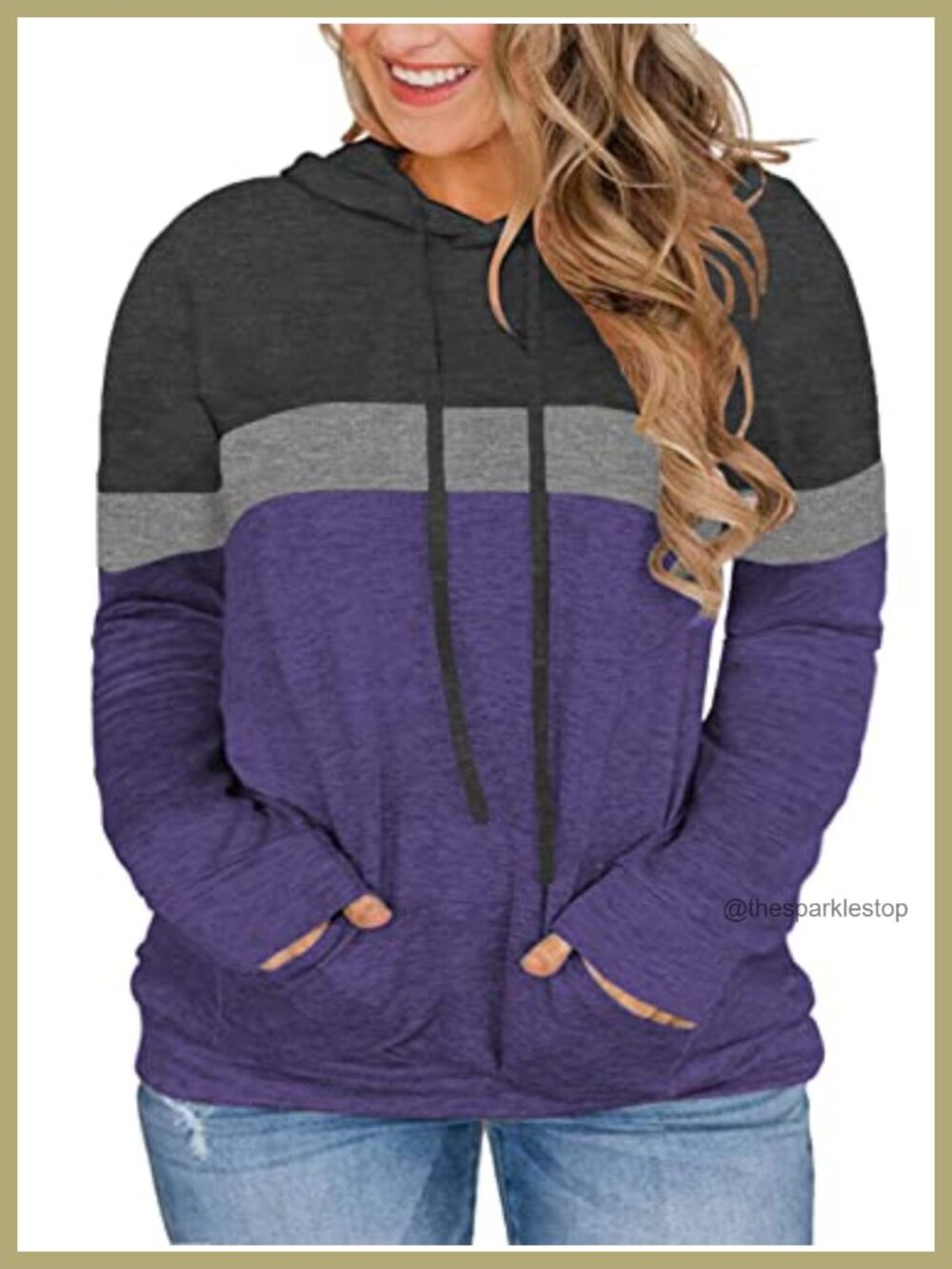 Plus Size Color Block Hoodie Sweatshirt with Pockets Long Sleeve Pullover